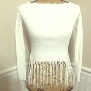White tassel sweater